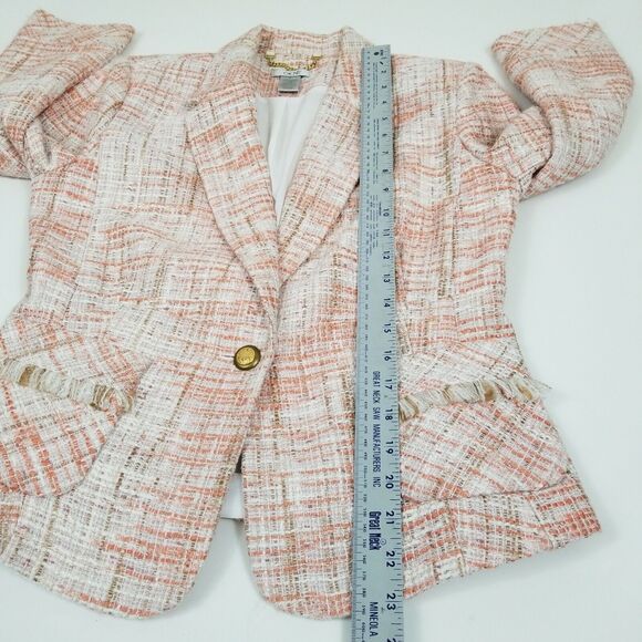 Cache Women's Tweed Blazer Jacket Beige/Pink/Orange 3/4 Sleeve Sz 6 EUC - Picture 7 of 8